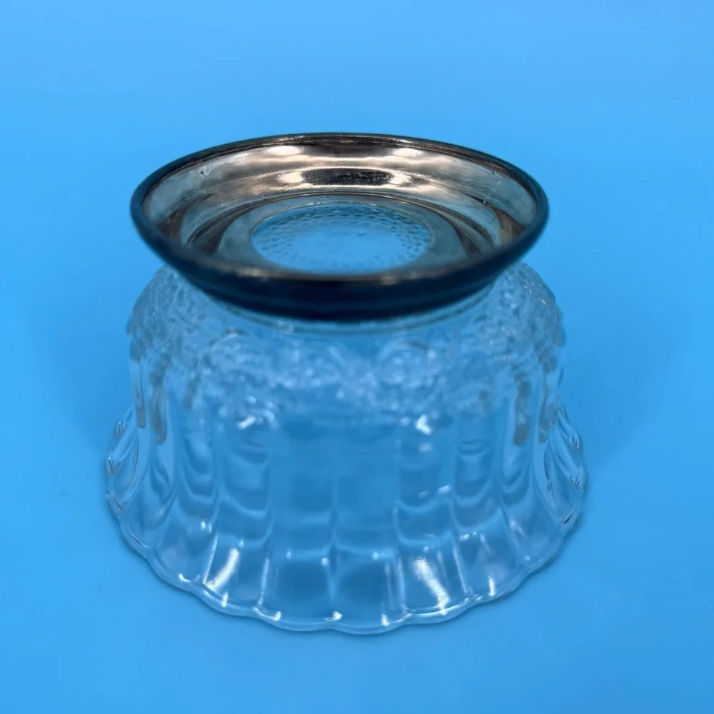 Vintage MCM KIG Indonesia Glass Bowl Silver Pedestal Dish 4.5” Jewelry Candy
